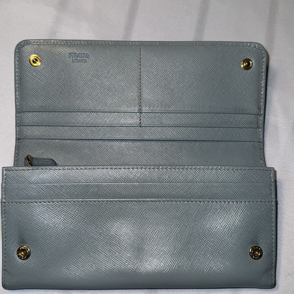 Authentic PRADA Saffiano Leather Fiocco Long Wallet Aqua GUC - Picture 8 of 12
